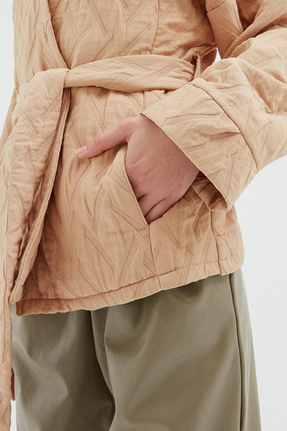 Tie-Up Quilted Jacket Camel