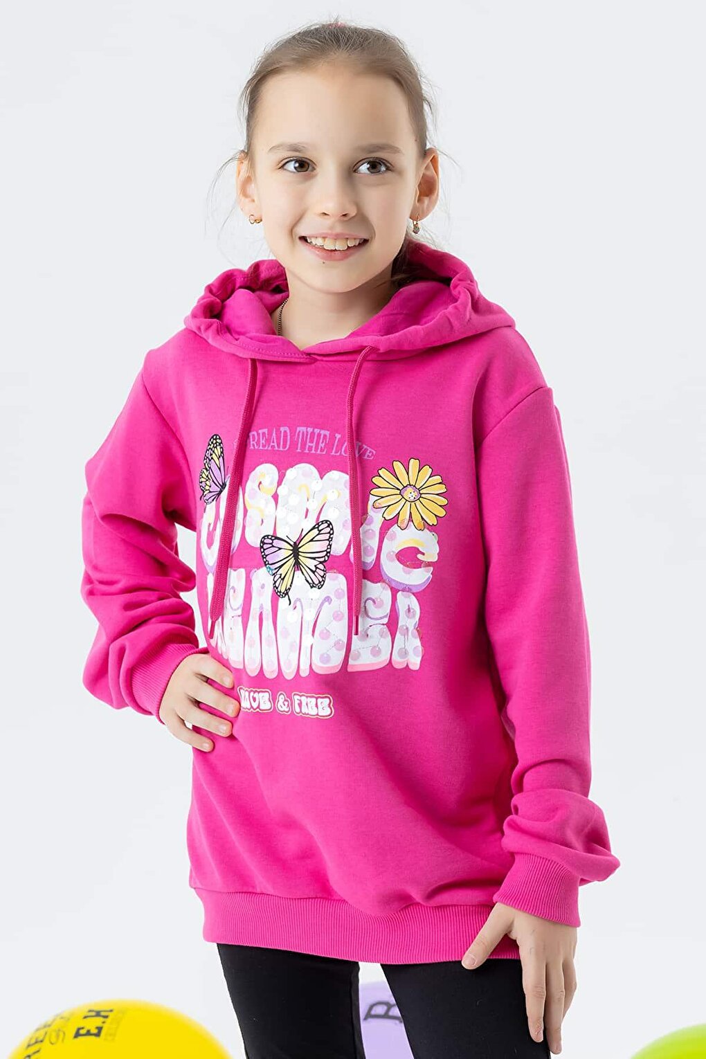 Girl's Sweatshirt Butterfly Printed Fuchsia (Age 7-9)