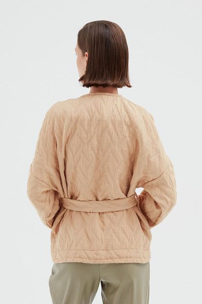 Tie-Up Quilted Jacket Camel