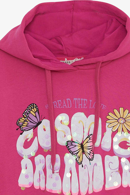 Girl's Sweatshirt Butterfly Printed Fuchsia (Age 7-9)