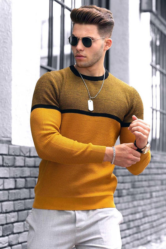 Mustard Color Block Men's Sweater 4734