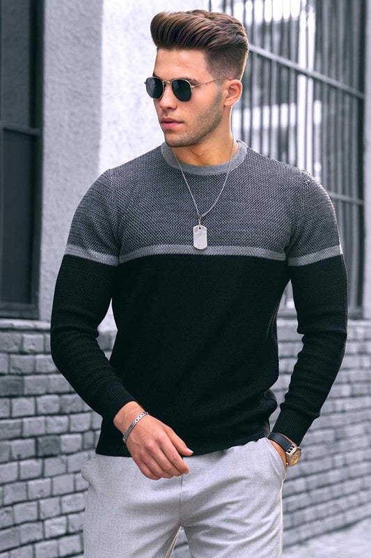 Black Color Block Men's Sweater 4734