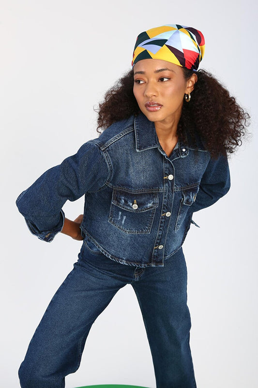 Mavi01 100% Cotton Short on the Front and Long on the Back Crop Denim Jacket