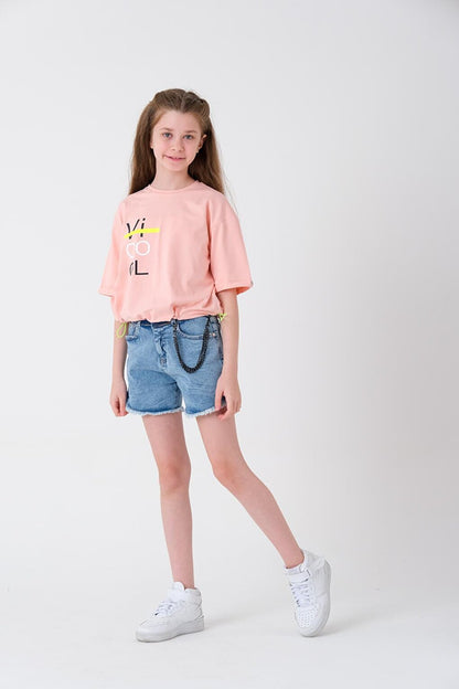 Girl Adjustable Waist Crop T-Shirt 8-14 Years T2068