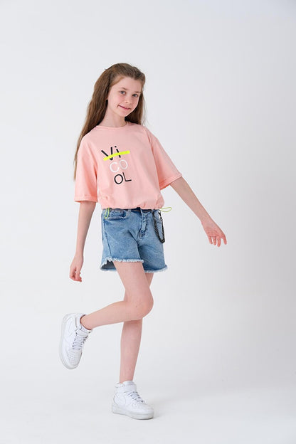 Girl Adjustable Waist Crop T-Shirt 8-14 Years T2068