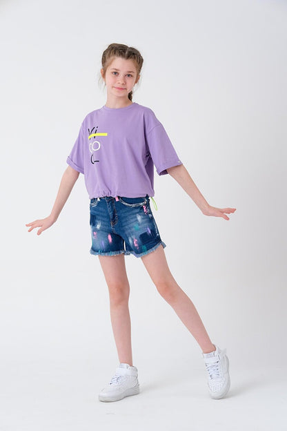 Girl Adjustable Waist Crop T-Shirt 8-14 Years T2068