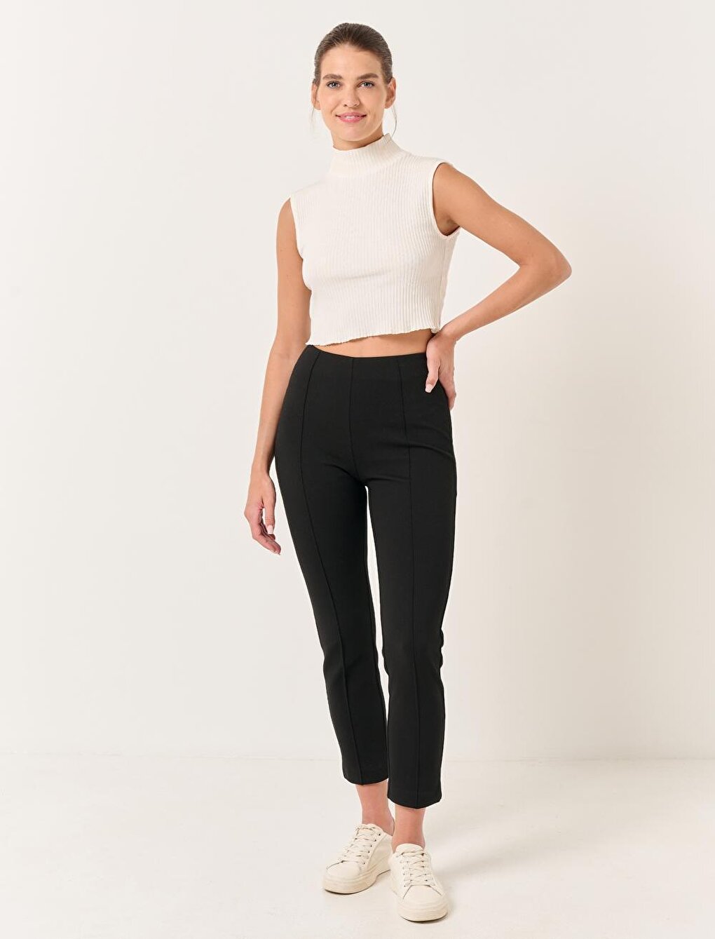 Black High Regular Leg Stylish Knitted Trousers