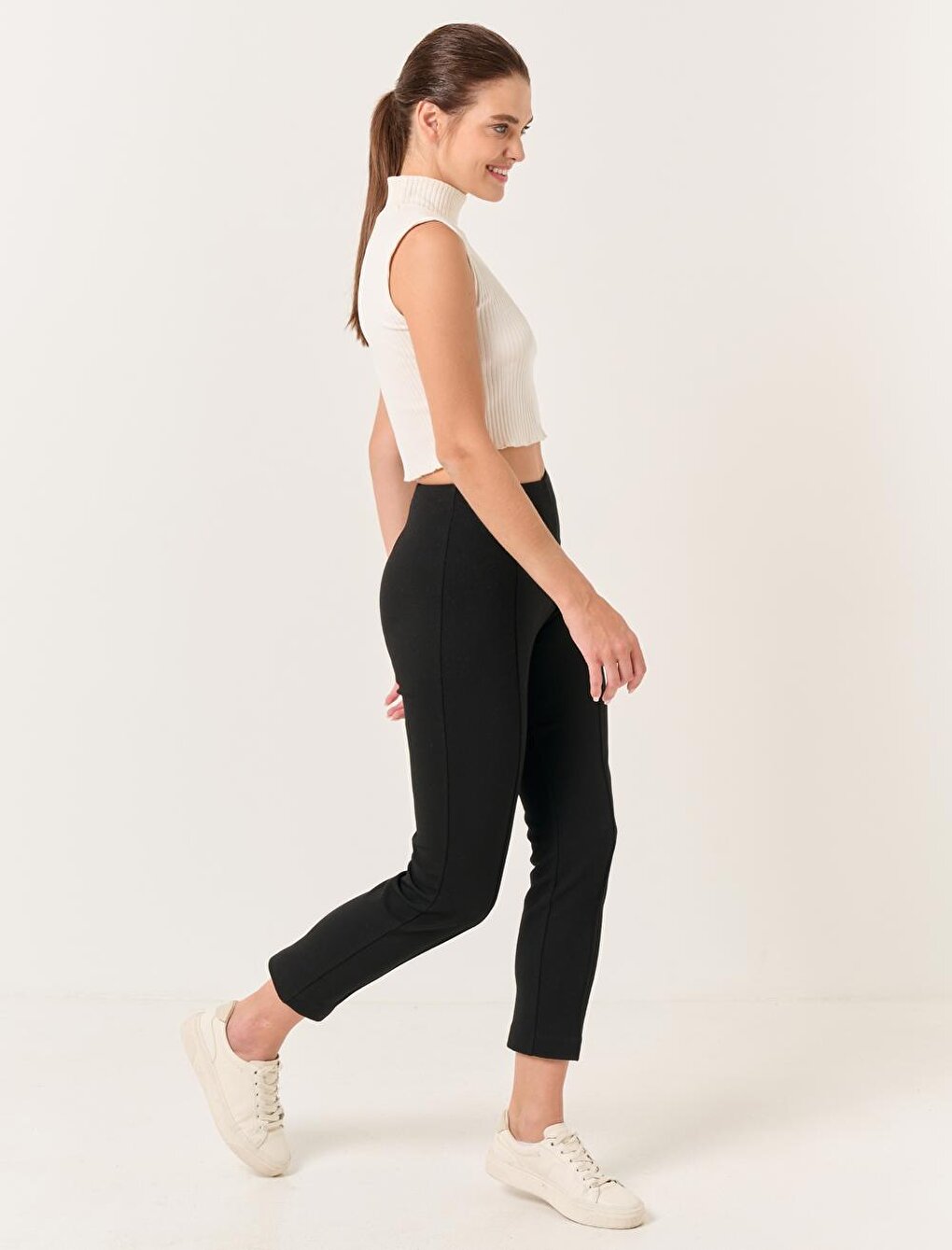 Black High Regular Leg Stylish Knitted Trousers