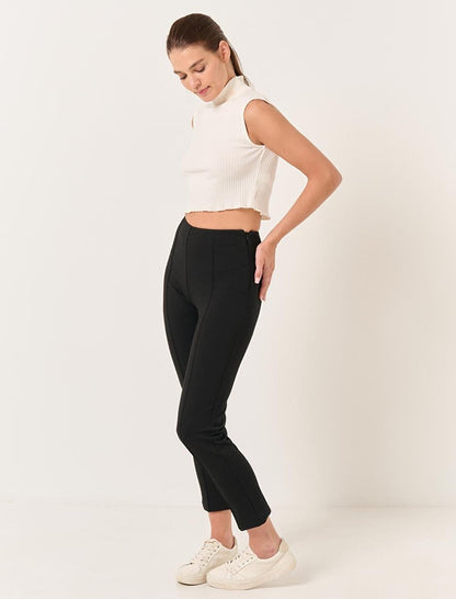 Black High Regular Leg Stylish Knitted Trousers