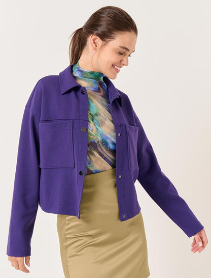 Dark Purple Long Sleeve Short Jacket with Pockets