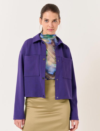 Dark Purple Long Sleeve Short Jacket with Pockets