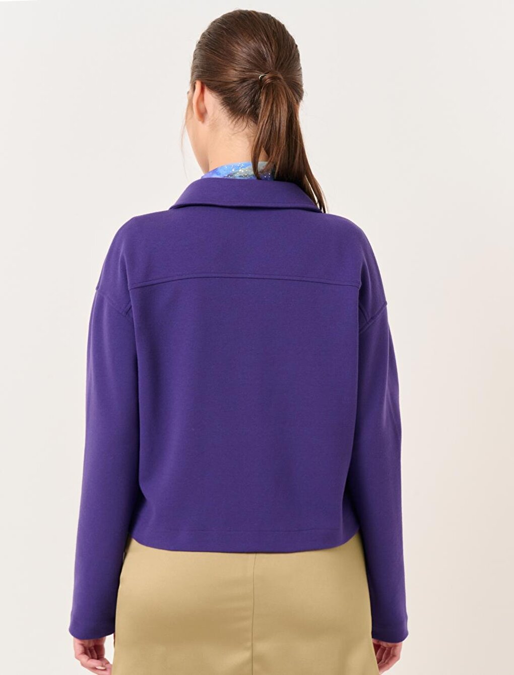 Dark Purple Long Sleeve Short Jacket with Pockets