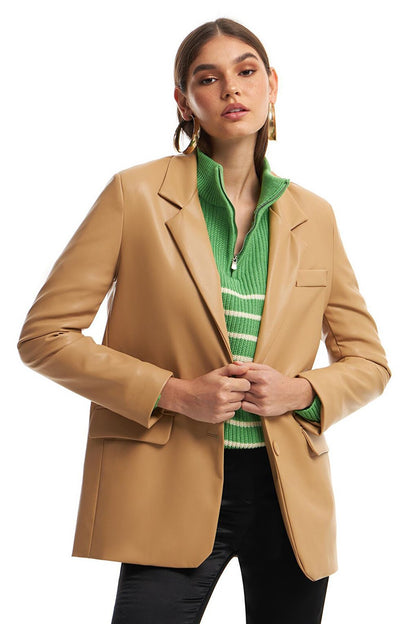 Blazer Leather Jacket Camel