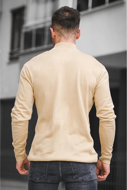 Cotton Slim Fit Men's Half Fisherman Sweater