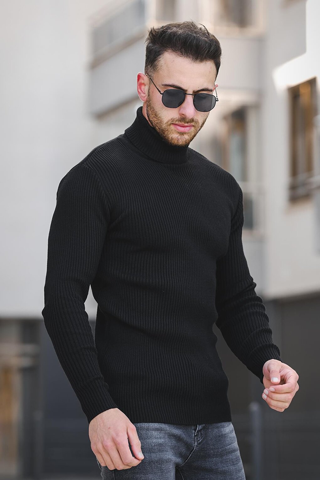 813 Thin Ribbed Slim Fit Men's Turtleneck Sweater