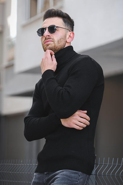 813 Thin Ribbed Slim Fit Men's Turtleneck Sweater