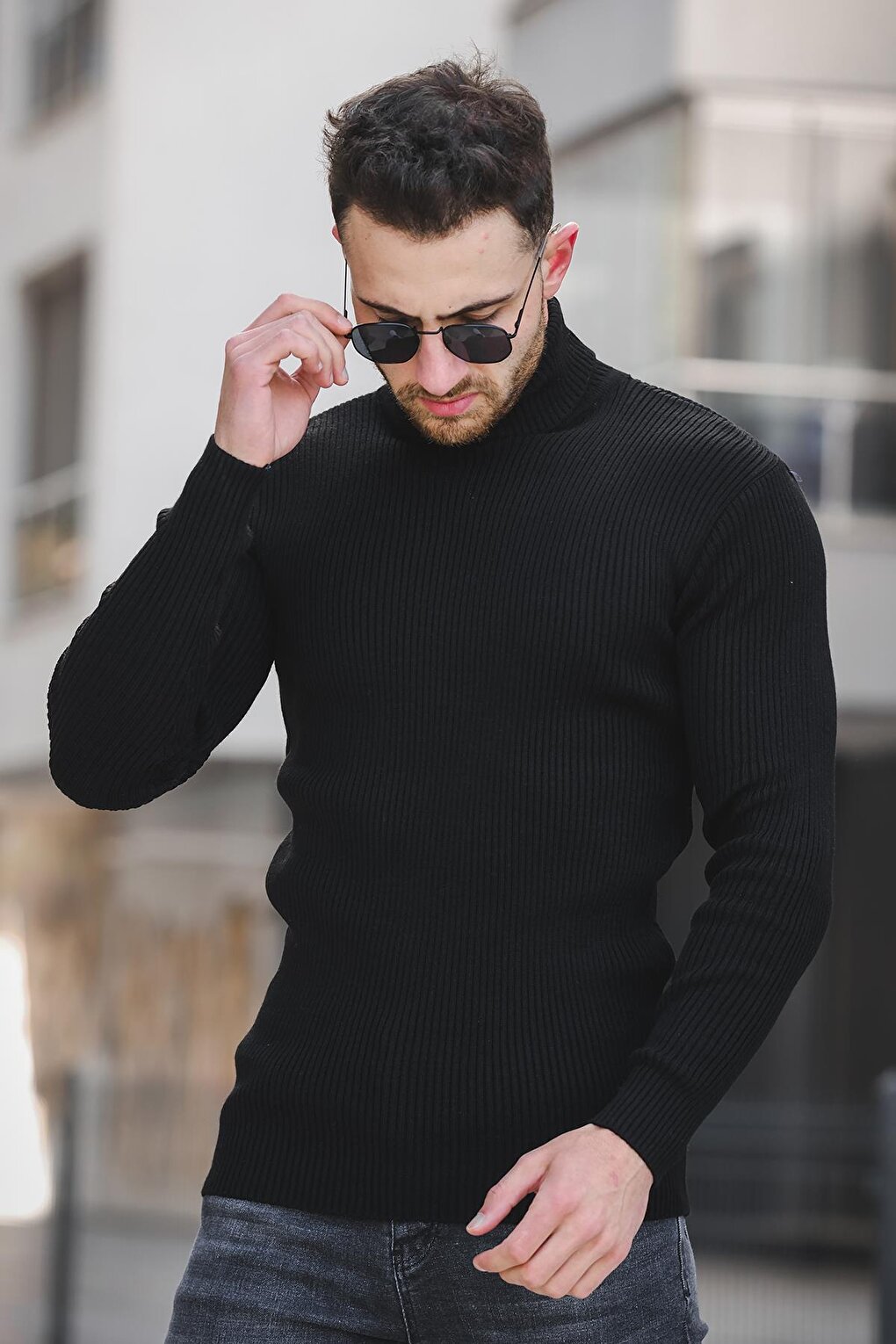 813 Thin Ribbed Slim Fit Men's Turtleneck Sweater