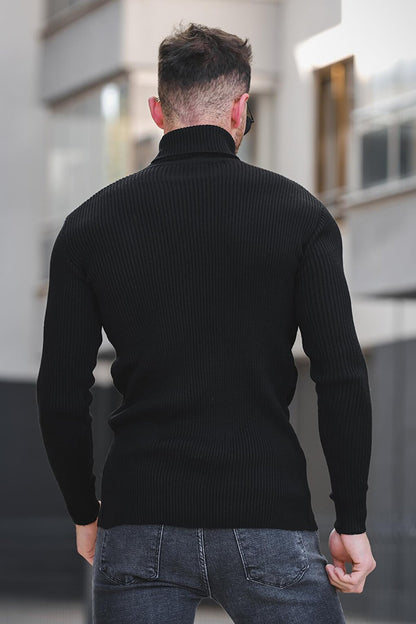 813 Thin Ribbed Slim Fit Men's Turtleneck Sweater