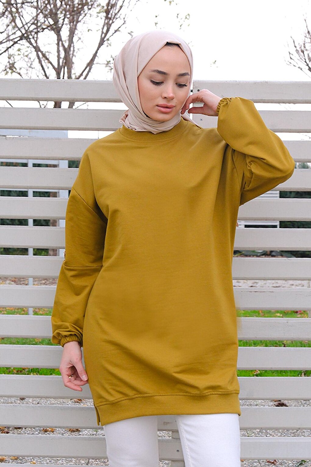 Tunic with Chain Detail on Shoulders Oil Green