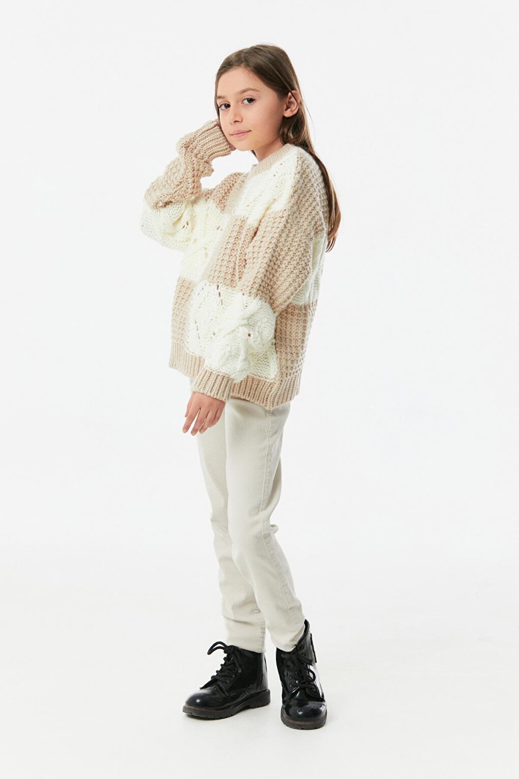 Braided High Collar Girl's Knitwear Sweater