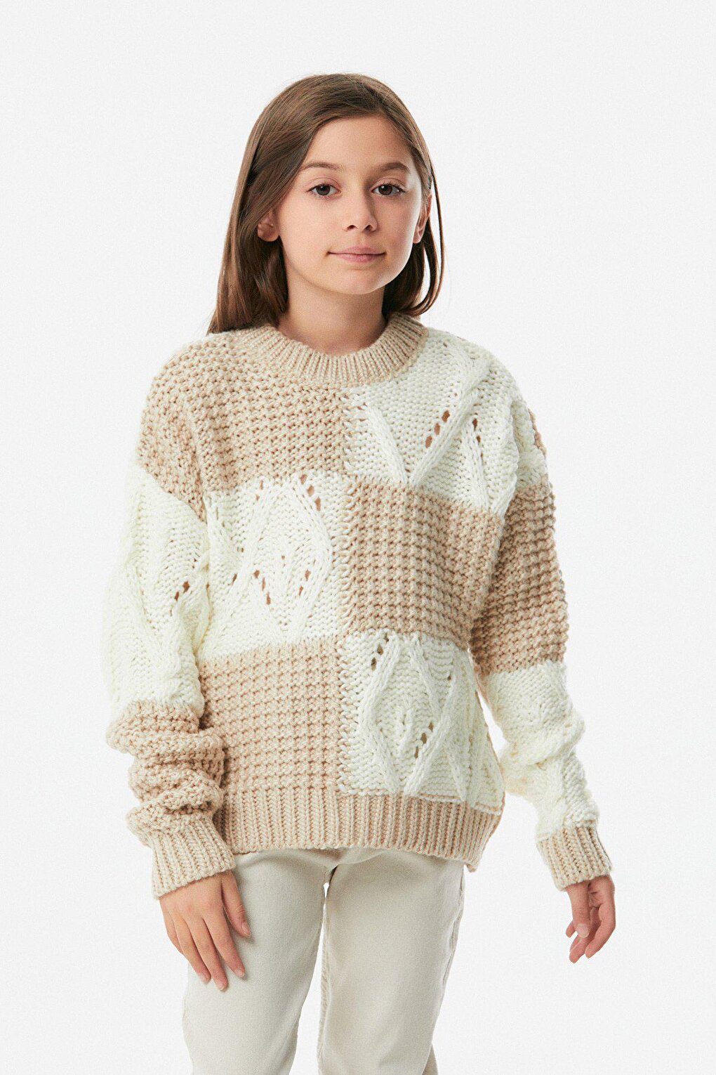 Braided High Collar Girl's Knitwear Sweater