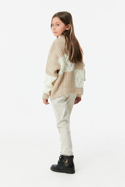 Braided High Collar Girl's Knitwear Sweater