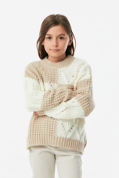 Braided High Collar Girl's Knitwear Sweater