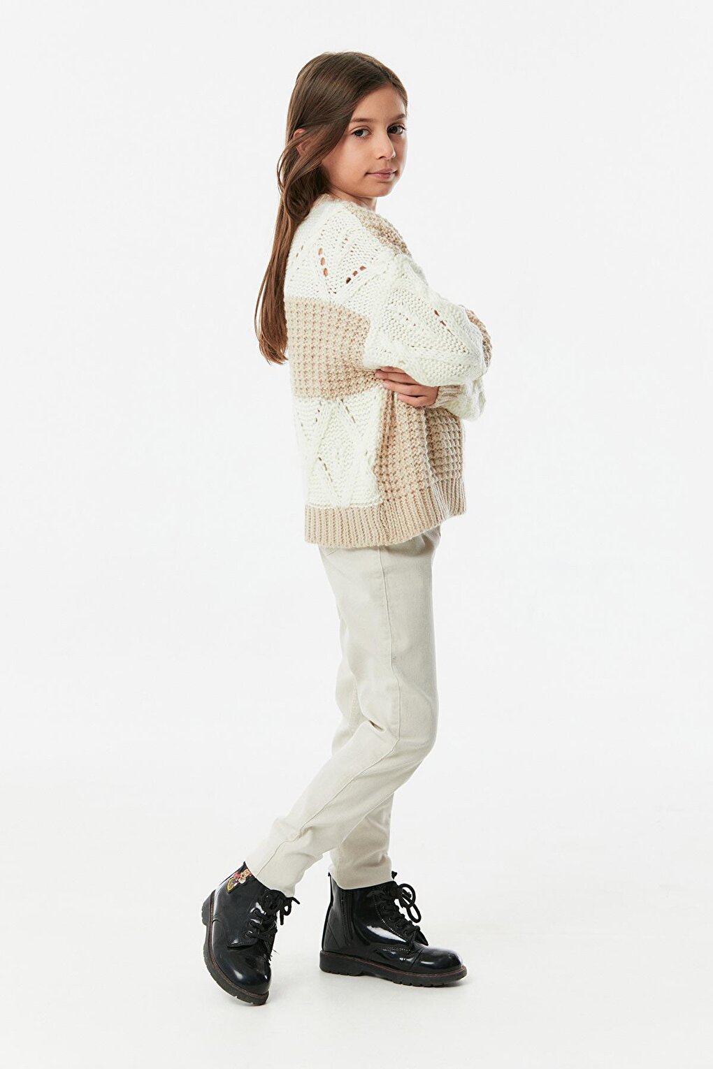 Braided High Collar Girl's Knitwear Sweater