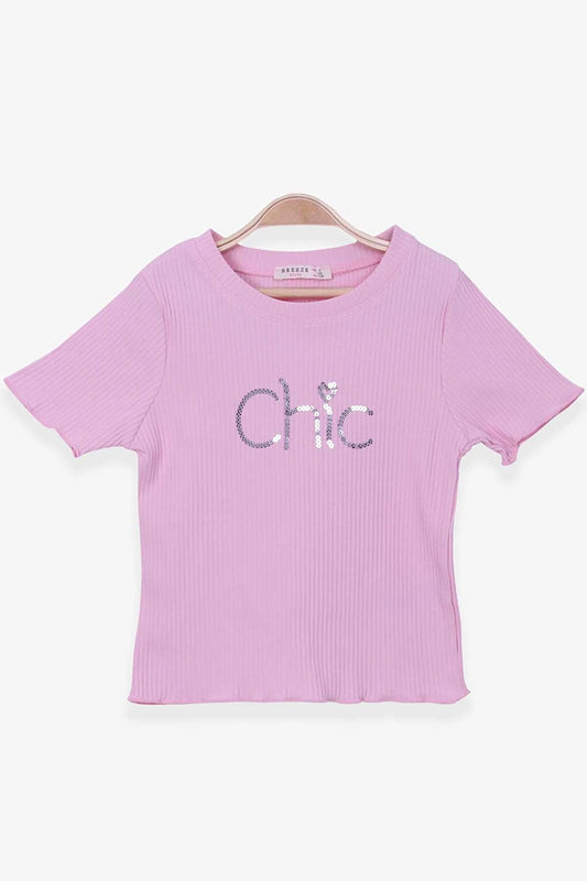 Girl's T-Shirt Written Sequin Powder (9-14 Years)