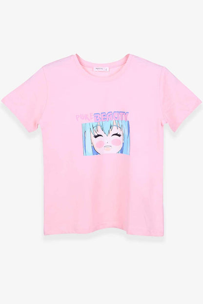 Girl's T-Shirt Anime Printed Salmon (Age 9-14)