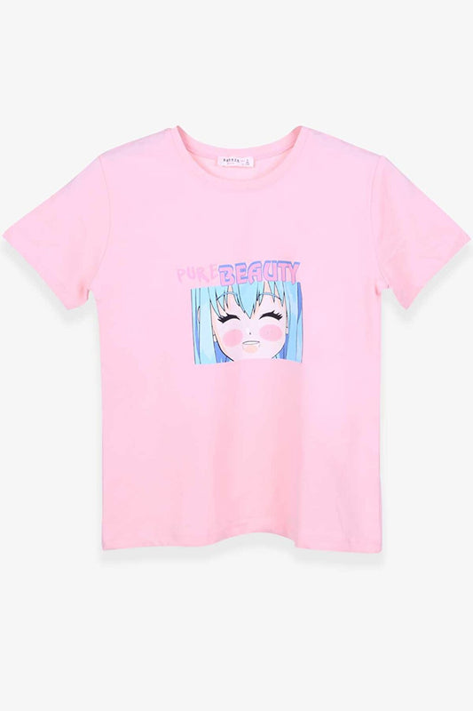 Girl's T-Shirt Anime Printed Salmon (Age 9-14)