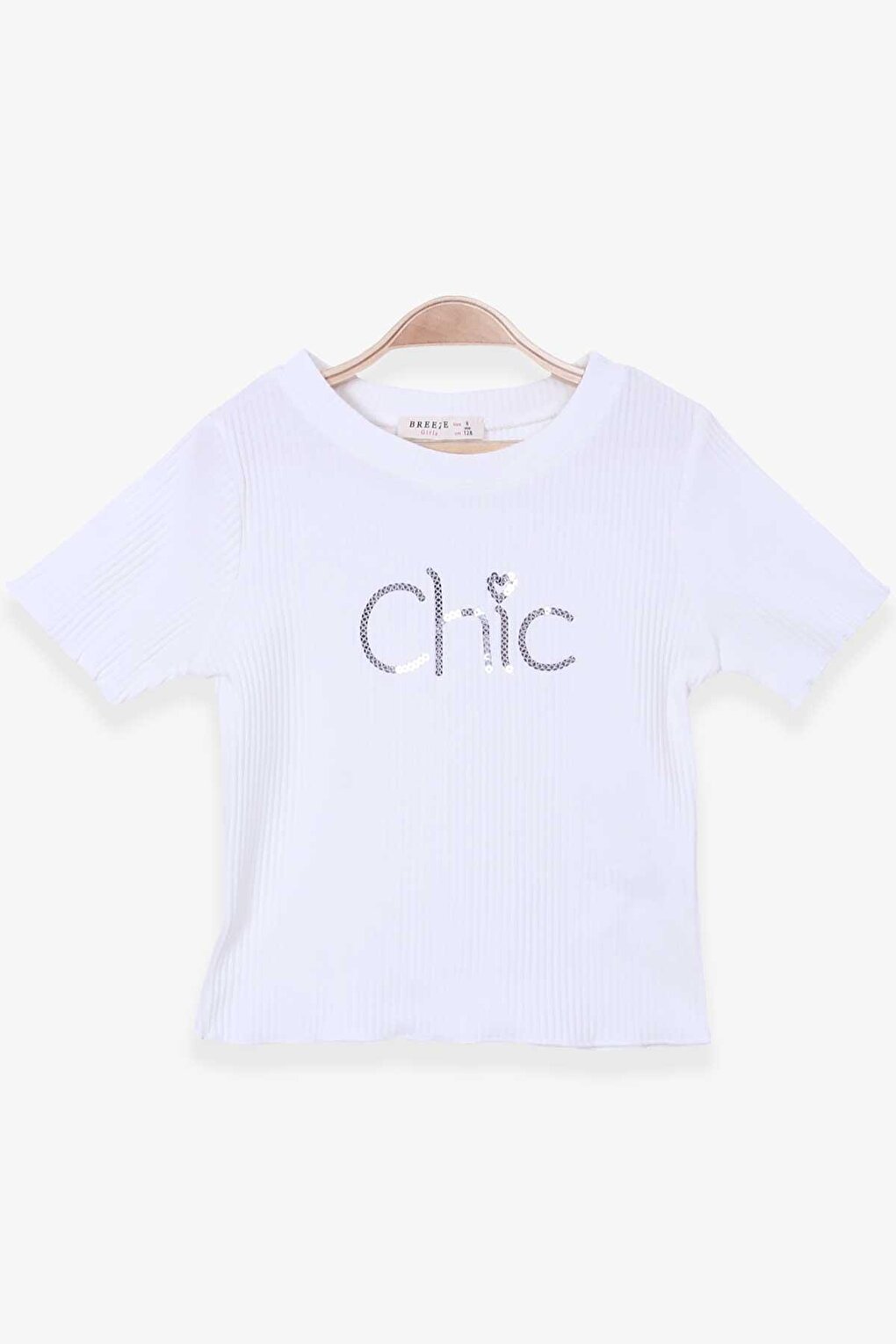 Girl's T-Shirt with Written Sequins in Ecru (Age 14)