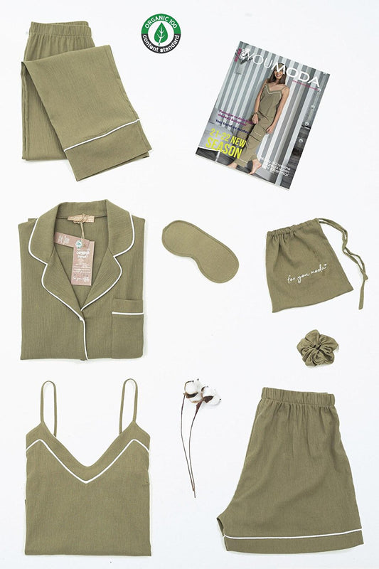 Organic 7-Piece White Pijama Set Khaki