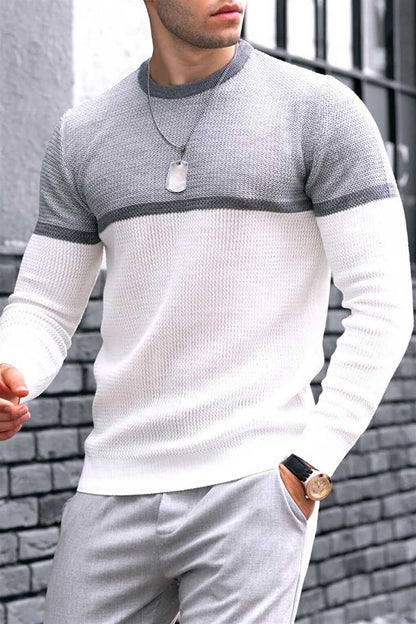 White Color Block Men's Sweater 4734