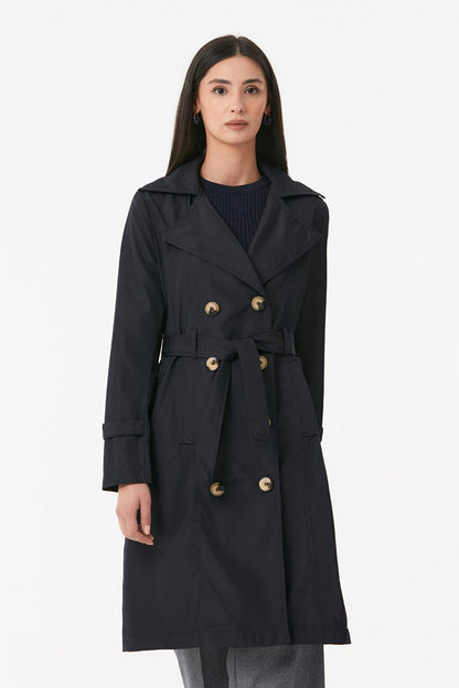 Double Breasted Collar Trench Coat with Tie Waist