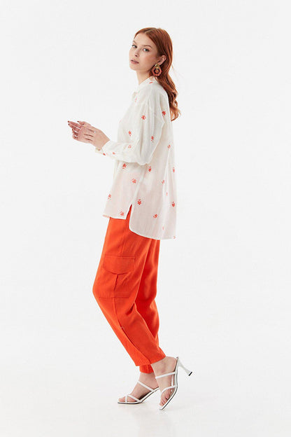 Casual Linen Shirt with Floral Embroidery