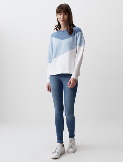 Blue Long Sleeve Color Blocked Sweatshirt