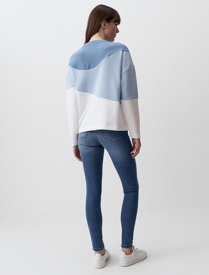 Blue Long Sleeve Color Blocked Sweatshirt