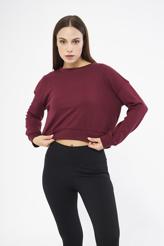 Claret Red Women's Long Sleeve Crop Sweatshirt - Gobi