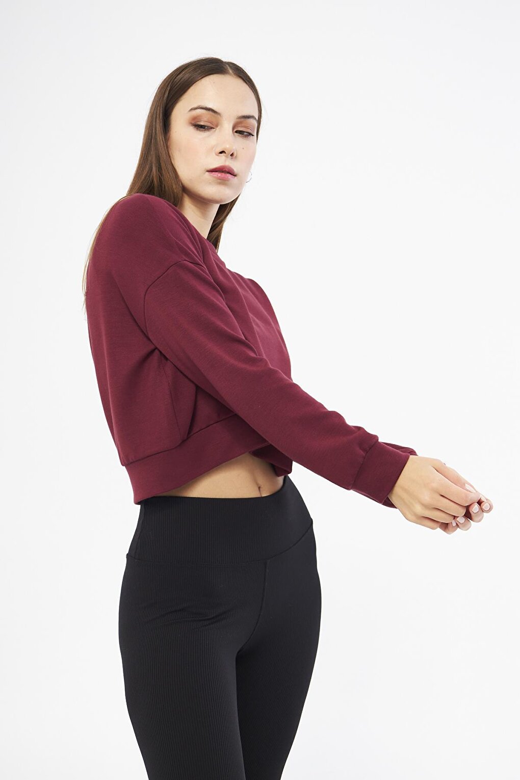 Claret Red Women's Long Sleeve Crop Sweatshirt - Gobi