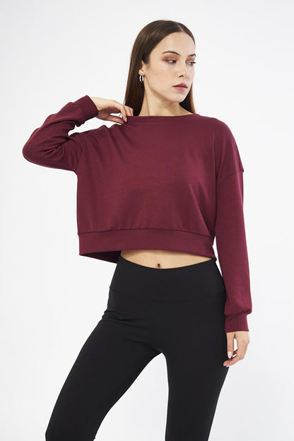 Claret Red Women's Long Sleeve Crop Sweatshirt - Gobi