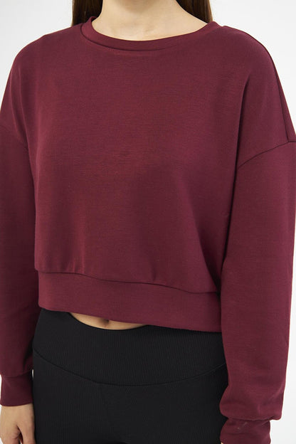 Claret Red Women's Long Sleeve Crop Sweatshirt - Gobi