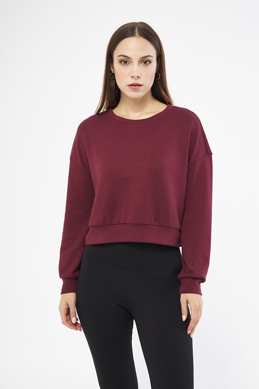 Claret Red Women's Long Sleeve Crop Sweatshirt - Gobi