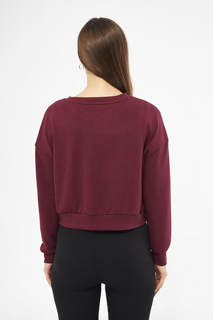 Claret Red Women's Long Sleeve Crop Sweatshirt - Gobi