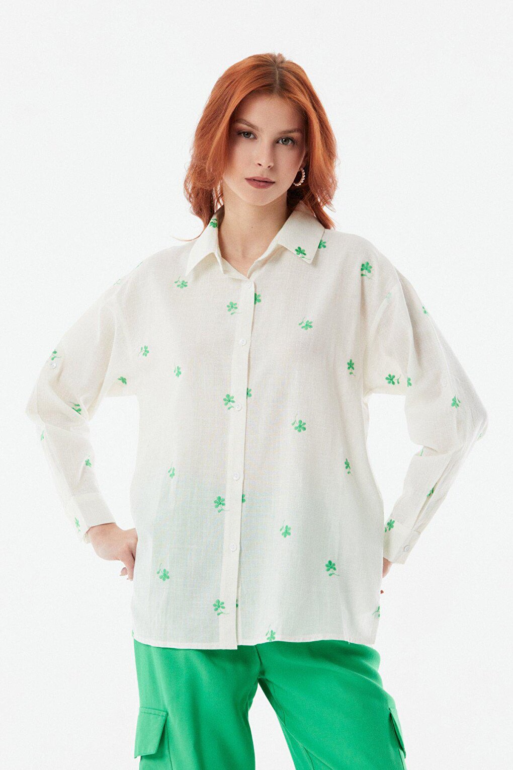 Casual Linen Shirt with Floral Embroidery