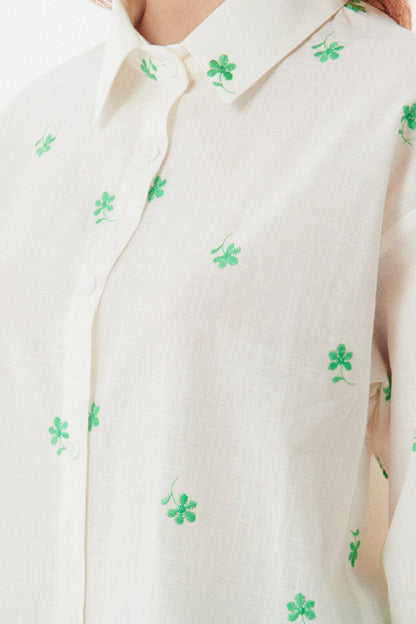 Casual Linen Shirt with Floral Embroidery