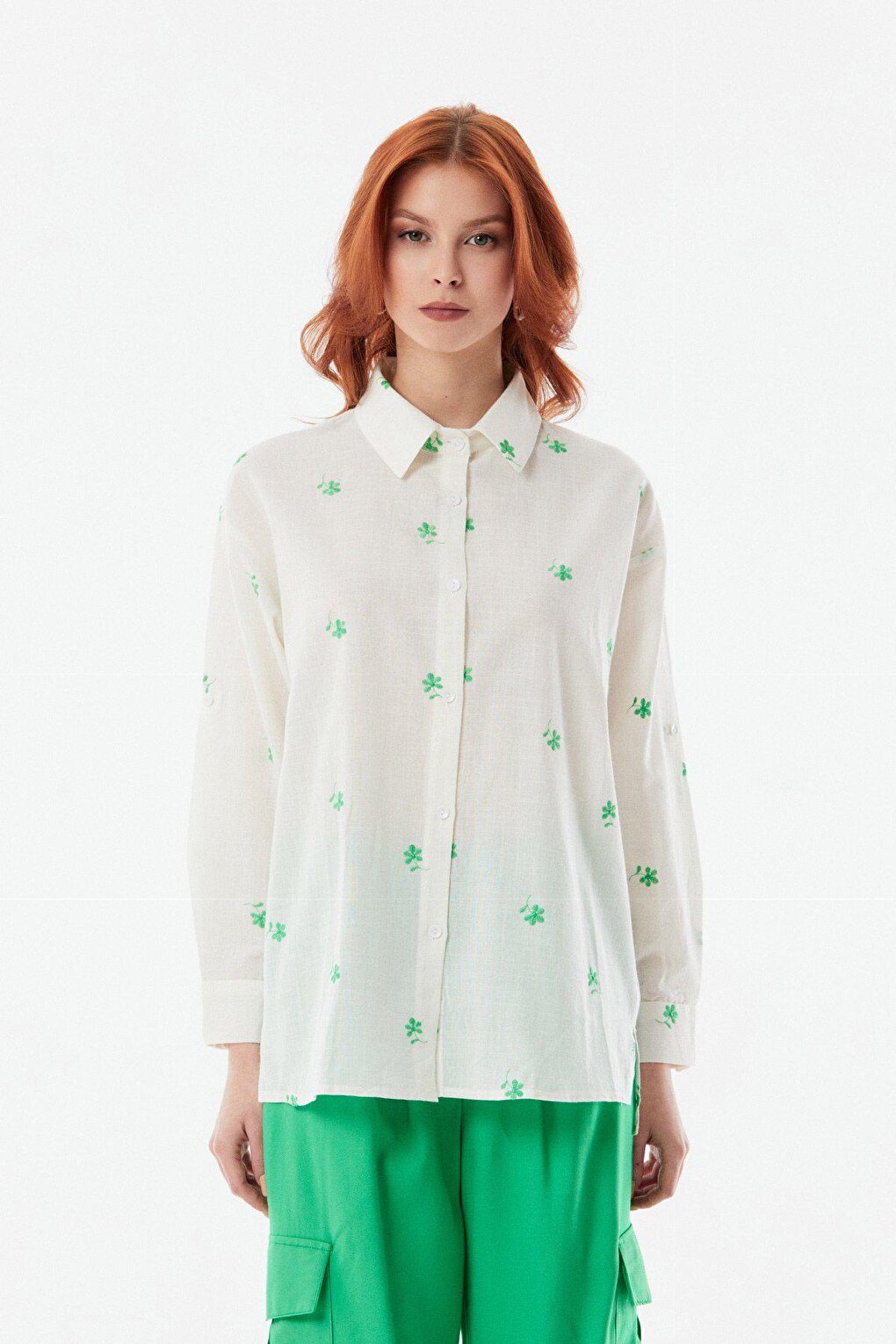 Casual Linen Shirt with Floral Embroidery