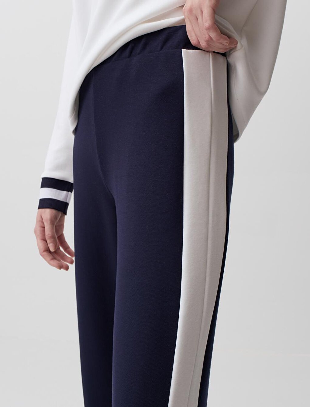 Navy Blue High Waist Wide Leg Striped Trousers