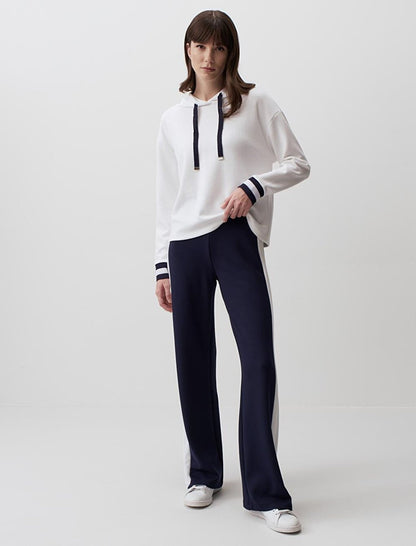 Navy Blue High Waist Wide Leg Striped Trousers