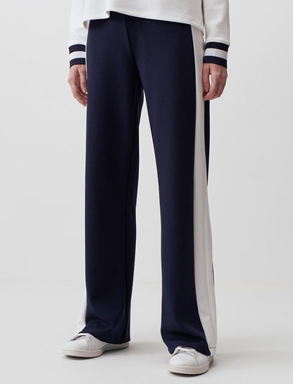 Navy Blue High Waist Wide Leg Striped Trousers